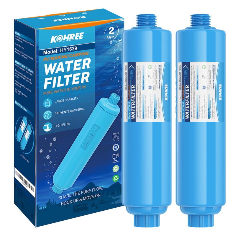 Kohree RV Water Filter, NSF Certified, Inline Water Filter Reduces Chlorine, Bad Taste, Odor, RV Accessories Ideal for Campers, Marine, Garden Hose, Boats, Trailer Motorhome, 2 Pack - Image 1